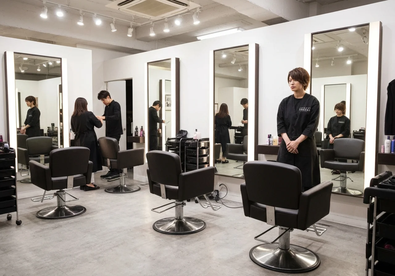 A moment when the stylist is blow-drying hair into a natural glossy finish, showing careful work without excessive heat