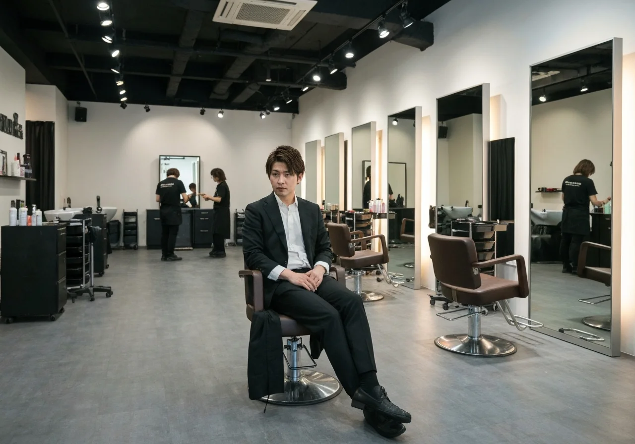 A stylist carefully consulting in a private-room salon where parents can relax even with children in tow